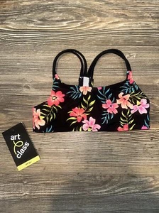 Girls' Floral and Striped Bikini Top with Rash Guard - art class Black XS. U - Picture 1 of 4