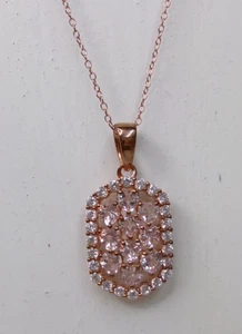 JTV Morganite & White Zircon Dog Tag Pendant 18k Rose Gold over Sterling NWT - Picture 1 of 4