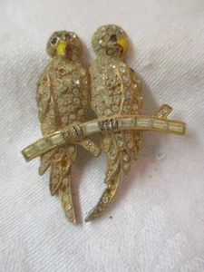 Vintage goldfarbene Brosche Paar Turteltauben Vögel mit Strass - Bild 1 von 4