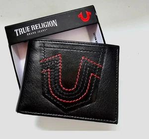 True Religion Ricky Leather RFID Bi-Fold Slim Traveler Wallet Gift Box NEW - Picture 1 of 8