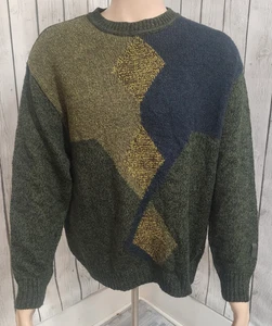 Vintage Jockey Made in Italy Wool Blend Sweater Geometric Green Blue Mens Large - Picture 1 of 9