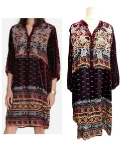 Johnny Was Size XL 16 Purple Multi Velvet Embroidered Midi Dress Long Sleeved - Picture 1 of 14