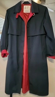 Gabardina vintage London Fog para mujer azul con forro rojo talla 10R Foto 1 de 4