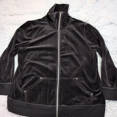 CJ Banks Sweatshirt Womens 1X Black Pockets Zip Up Casual Athletic Comfort Soft - Image 1 of 4