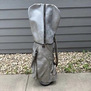 Vintage Hot-Z Faux Leather Golf Cart Bag 6 Way Metallic Silver USA W/ Rain Cover - Picture 1 of 12