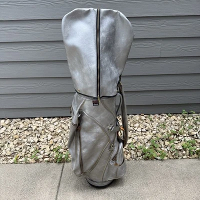 Vintage Hot-Z Faux Leather Golf Cart Bag 6 Way Metallic Silver USA W/ Rain Cover - Image 1 of 4