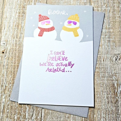 American Greetings Christmas Card For Brother Snowmen Shades Cool Humor Funny - Image 1 of 4