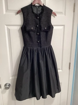 Frascara Dress Sz 4 Vintage Black Tweed Fringe Tulle Short Ball Gown Fit Flare - Image 1 of 4