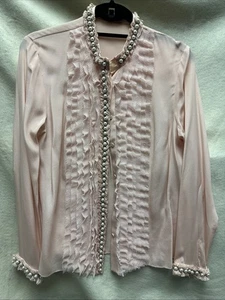 Blusa Alice e Olivia Blush in seta rosa con accenti di perle strass taglia M - Foto 1 di 6