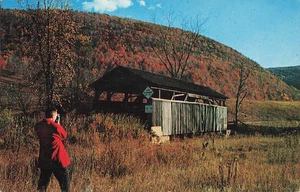 Postcard Man Photographing Covered Bridge Buttonwood Pennsylvania PA - Picture 1 of 2