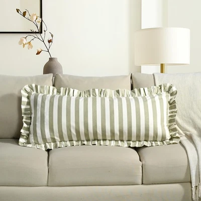 Fundas falsas decorativas con volantes de algodón con estampado de bloques a rayas grises CPC con H... Foto 1 de 4