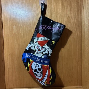 Ed Hardy Christmas Stocking Black Love Kills Slowly Hearts & Daggers Skull (6C) - Picture 1 of 4