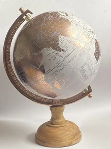 Vintage White & Rose Copper Globe Rotating Atlas Home Decor Office Desk Ornament - Picture 1 of 11