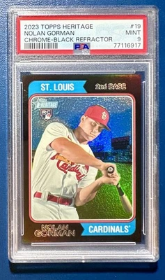 NOLAN GORMAN PSA 9 MINT 2023 Topps Heritage BLACK CHROME REFRACTOR /74 CARDINALS - Image 1 of 2