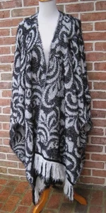 St John Knit Woven Black White Shimmery Shawl Wrap  5 in Fringe NWT 36 in long - Picture 1 of 9