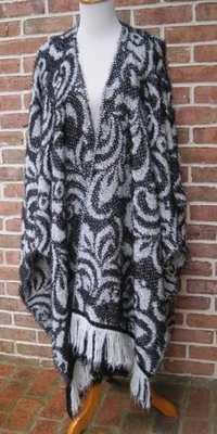 St John Knit Woven Black White Shimmery Shawl Wrap  5 in Fringe NWT 36 in long - Image 1 of 4