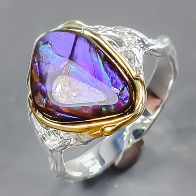Handmade 7 ct+ Natural Ammolite Ring 925 Sterling Silver Size 8 /R441039 - Image 1 of 4