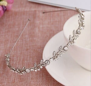 Women Lady Silver Crystal Leaf Party Hair Head Band Headband Hoop headpiece - Picture 1 of 12
