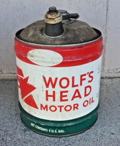 Vintage Wolf's Head White Metal 5 Gallon Motor Oil Gas Can Oil City Penn. #2 - Picture 1 of 6