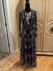 Johnny Was Biya Dayana Mesh Embroidered Maxi Slip Dress Small NWT - Picture 1 of 4