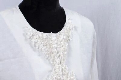 Chaqueta Blazer para Mujer Ruby Rd Blanco Mezcla de Lino Adornada Manga 3/4 Talla 10P Foto 1 de 4