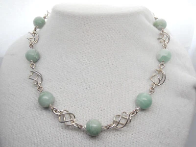 Collana in Giada Naturale e Argento 925 - Girocollo Pietra Dura Verde - Immagine 1 di 4