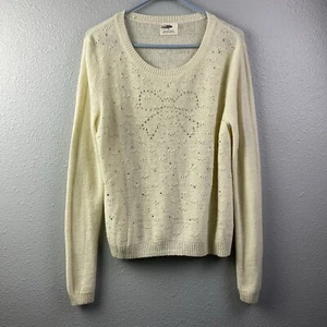 NWOT Pins & Needles Anthropologie Angora Wool Sweater Cream Gold Studs Holiday L - Picture 1 of 9