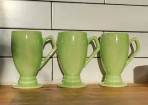 Vintage 1970s Handmade coffee mugs Unique Set of 3 Green Art Pottery - Picture 1 of 6