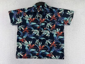 Milano Bay Shirt Adult Large Blue Red Floral Bird Of Paradise Rayon Hawaiian - Picture 1 of 15