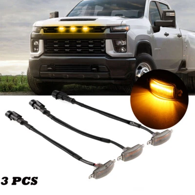 3PCS Front Grille Lights LED Running Amber Light For GMC Sierra 1500 2016-2021 - Image 1 of 4