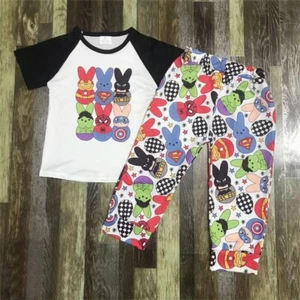 NEW Boutique Boys Easter Super Hero Bunny Peeps Short Sleeve Outfit Set - Picture 1 of 2