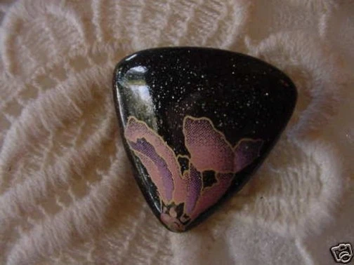 (bb-503) Iris purple flowers floral Iridescent ceramic brooch - Image 1 of 1