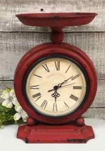 New Primitive Antique Style AGED RED SCALE CLOCK Candle Holder Dish Farmhouse - Picture 1 of 1