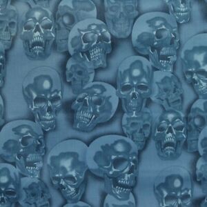 Designer Skulls Patchworkstoff Totenköpfe Blau Stoffe Halloween Totenkopf Gothic