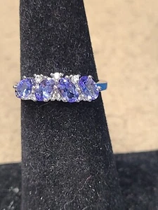 Blue Tanzanite With White Zircon Rhodium Over Sterling Silver Ring .79ctw - Picture 1 of 3