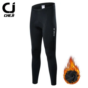 CHEJI Black Men's Fleece Cycle Long Pants Thermal Winter Cycling Pants Tights - Picture 1 of 12