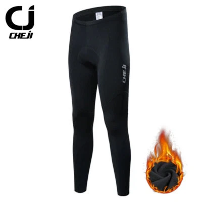 CHEJI Black Men's Fleece Cycle Long Pants Thermal Winter Cycling Pants Tights - Image 1 of 4