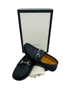 Mocassini Gucci da bambino in pelle Horsebit neri taglia 27 (410370) con scatola - Foto 1 di 11