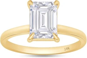 1.20 Ct IGI G-H-VS1 Emerald Lab Grown Diamond Solitaire Ring 14K Yellow Gold - Picture 1 of 9