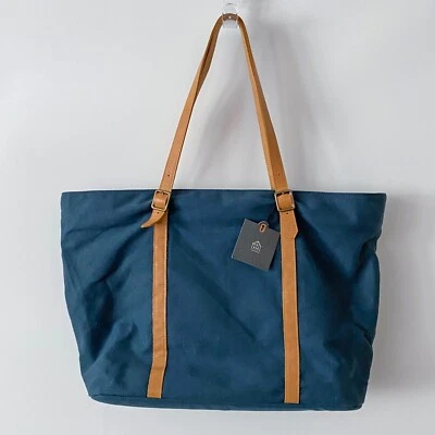 Hearth and Hand Magnolia Canvas Leather Tote Bag Blue - Image 1 of 4