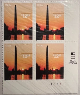 Scott #3473 $12.25 Washington Monument Express Mail Plate Block of 4 Stamps-MNH - Image 1 of 4