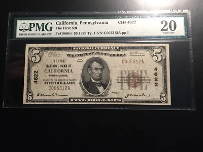 National Bank Note California PA PMG Vf 20 Only 26 Small Notes Known - Image 1 of 4