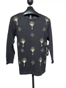 Maglione paillettes Victoria Harbour nuovo con etichette vintage a maniche lunghe impreziosito Med - Foto 1 di 4
