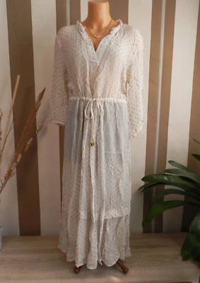 Part Two Copenhagen * hübsches Maxi Kleid Chiffon mit Punkte in Gold * Gr. 44 - Bild 1 von 4