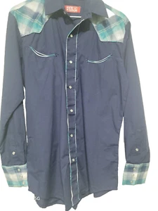 Red Ranch Pearl Snap Western Shirt Men’s Size Small Blue Plaid Shoulders - Picture 1 of 6