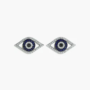 1.10Ct Lab-Created Sapphire Evil Eye Stud Earrings 14K White Gold Finish - Picture 1 of 4