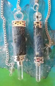 2 KYANITE DOWSING PENDULUM With CRYSTAL QUARTZ POINT, KYANITE WAND PENDULUM - Picture 1 of 2