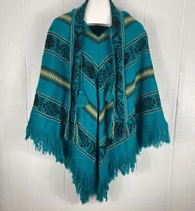 Poncho Artesanias Inca Lana Flecos Bordado Estampado Tribal Bufanda Borlas - Imagen 1 de 11