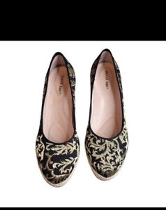 David Tate Bermuda Women's Shoes Black/Gold Espadrille Wedge Slip On Size 5