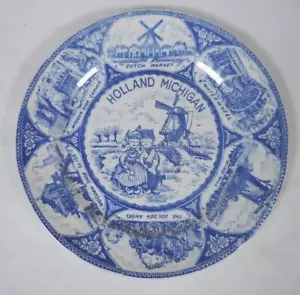 Plato azul recuerdo Holland Michigan vintage 9", herencia holandesa - Imagen 1 de 7